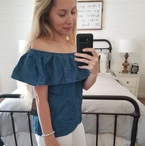 NWT Cavalini Chambray Off Shoulder Blouse